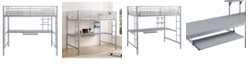 Walker Edison Premium Metal Full Size Loft Bed with Wood Workstation - Silver